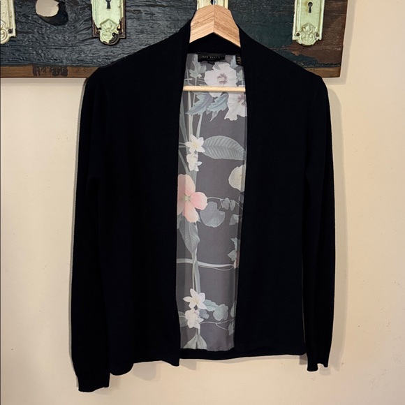 Ted Baker Secret Trellis Floral Back Open Front Black Cardigan Size 1 - Picture 5 of 15
